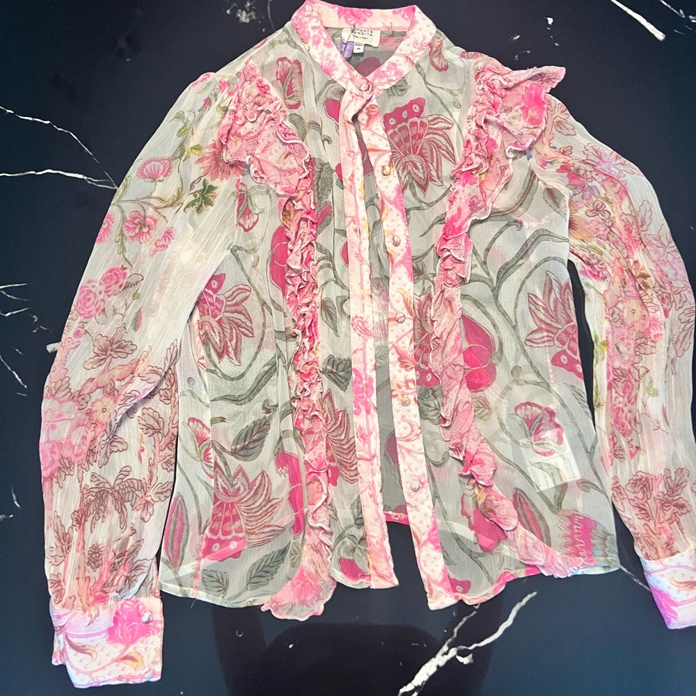 Hemant & Nandita Subtle Sheer Floral Blouse - image 4